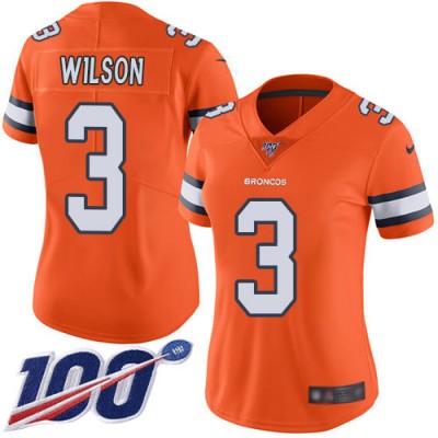 Nike Denver Broncos #3 Russell Wilson Orange Women's Stitched NFL Limited Rush 100th Season Jersey